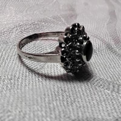 Absolutely Beautiful Onyx And Marcasite 925 Ring  Size 9