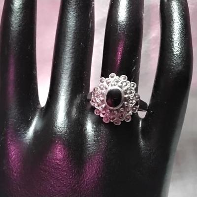 Absolutely Beautiful Onyx And Marcasite 925 Ring  Size 9