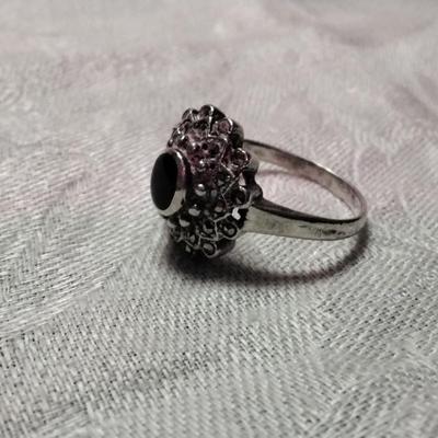 Absolutely Beautiful Onyx And Marcasite 925 Ring  Size 9