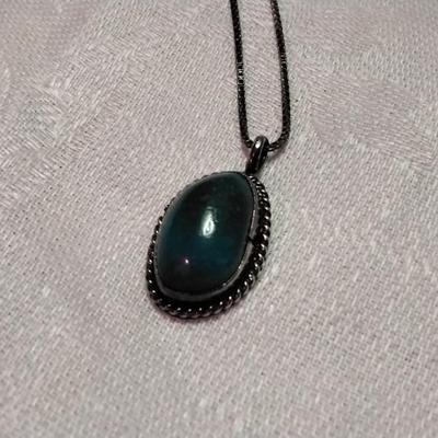 Beautiful Turquoise Stone in 925 Navaho Signed Pendant  17" 925 Italian Necklace