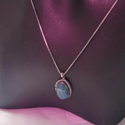 Beautiful Turquoise Stone in 925 Navaho Signed Pendant  17" 925 Italian Necklace