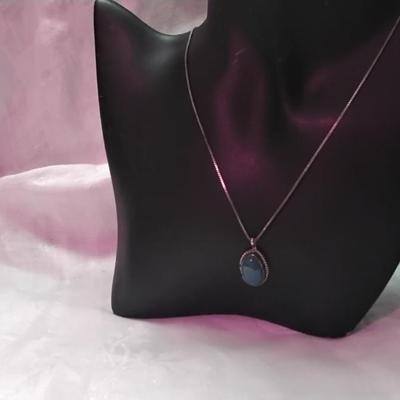 Beautiful Turquoise Stone in 925 Navaho Signed Pendant  17" 925 Italian Necklace