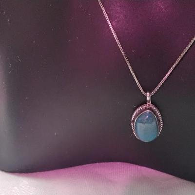 Beautiful Turquoise Stone in 925 Navaho Signed Pendant  17" 925 Italian Necklace