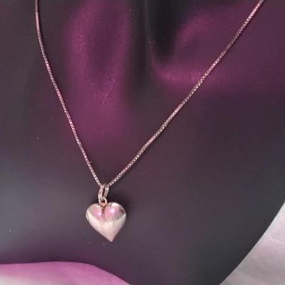 Vintage Engraved Puff Heart 18" 925 Italian Necklace