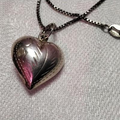 Vintage Engraved Puff Heart 18" 925 Italian Necklace