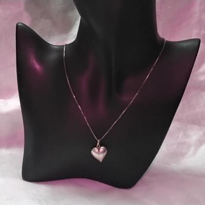 Vintage Engraved Puff Heart 18" 925 Italian Necklace