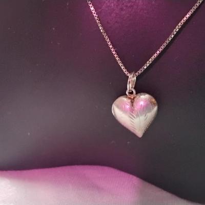 Vintage Engraved Puff Heart 18" 925 Italian Necklace