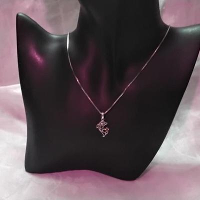 Unique Dolphin With Gorgeous Citrine 18" 925 Italian Necklace