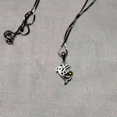 Unique Dolphin With Gorgeous Citrine 18" 925 Italian Necklace