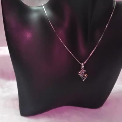Unique Dolphin With Gorgeous Citrine 18" 925 Italian Necklace