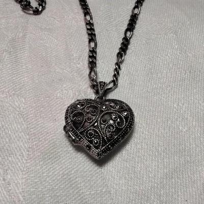 Gorgeous Vintage Marcasite Locket 27" 925 Necklace
