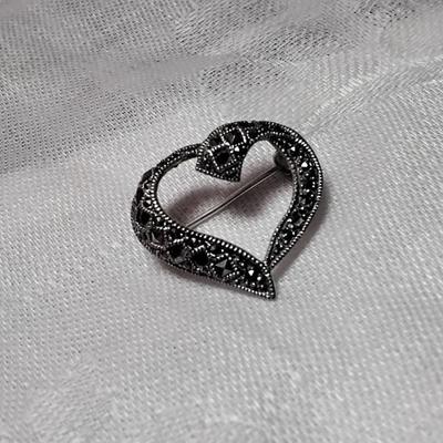 Vintage Classy Onyx and Marcasite 925 Brooch/Lapel Pin