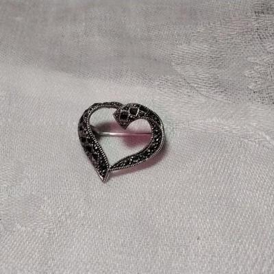 Vintage Classy Onyx and Marcasite 925 Brooch/Lapel Pin