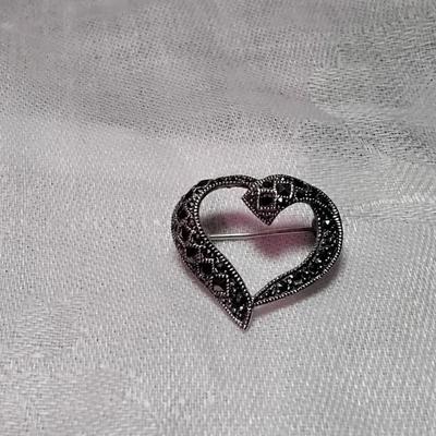 Vintage Classy Onyx and Marcasite 925 Brooch/Lapel Pin