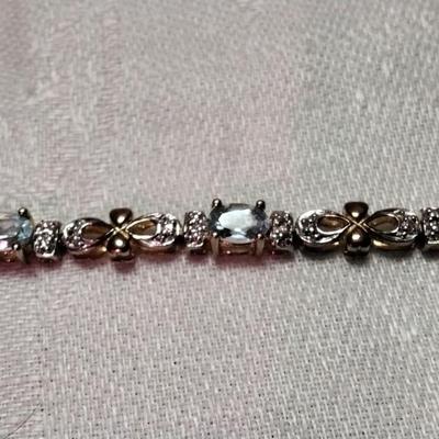 Vintage Ross Simons Aquamarine With Diamond Accents 7" Gold Vermeil Bracelet