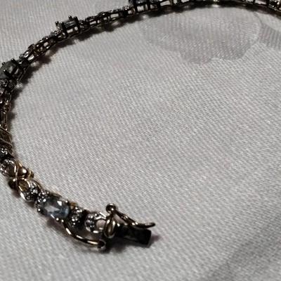 Vintage Ross Simons Aquamarine With Diamond Accents 7" Gold Vermeil Bracelet