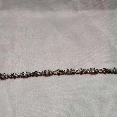 Vintage Ross Simons Aquamarine With Diamond Accents 7" Gold Vermeil Bracelet