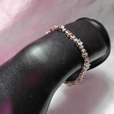 Vintage Ross Simons Aquamarine With Diamond Accents 7" Gold Vermeil Bracelet