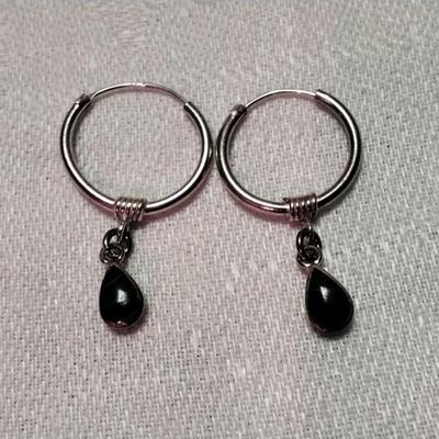 Beautiful Malachite Drop 925 Hoop Earrings