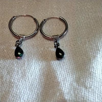 Beautiful Malachite Drop 925 Hoop Earrings