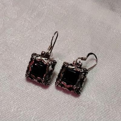 Vintage Stately Onyx 925 Earrings