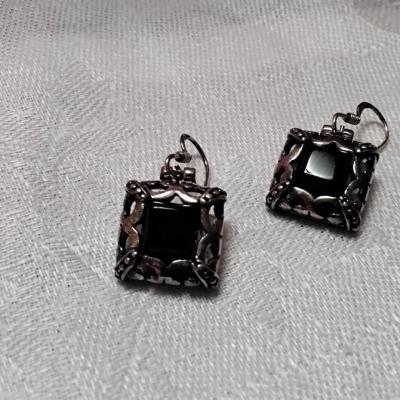 Vintage Stately Onyx 925 Earrings