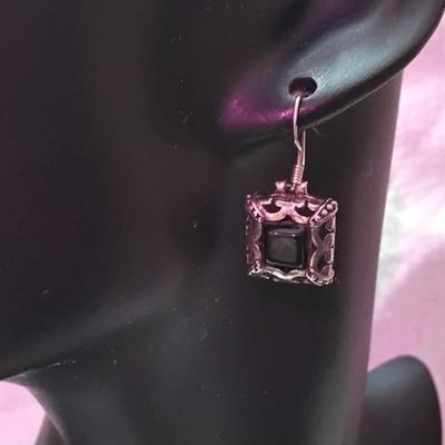 Vintage Stately Onyx 925 Earrings