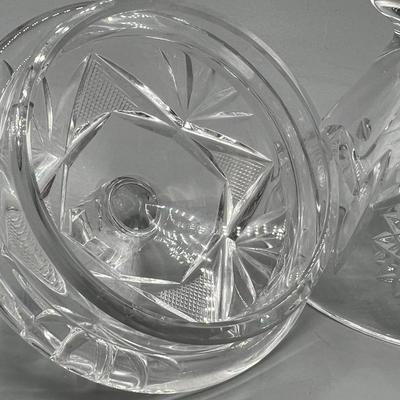 Vintage Etched Crystal Glass Mid Century Modern Lidded Compote