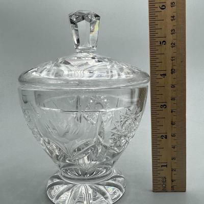 Vintage Etched Crystal Glass Mid Century Modern Lidded Compote