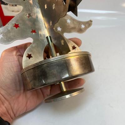 Silver Plate Musical Metal Wind Up Christmas Tree with Hanging Stars