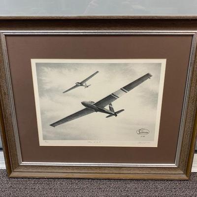 From A to E Glider Plane Charcoal Sketch Print Framed Art Numbered 19/250 Signed Machat