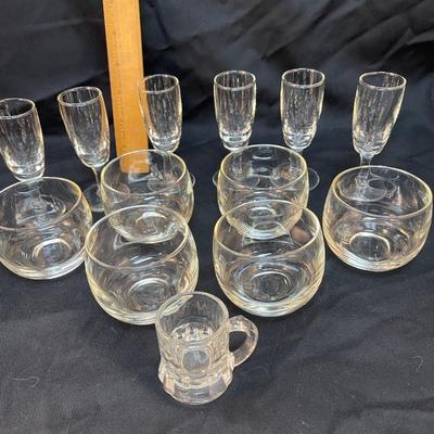Vintage Barware Clear Glass Lot Roly Poly Bubble Cordial Shot Glasses