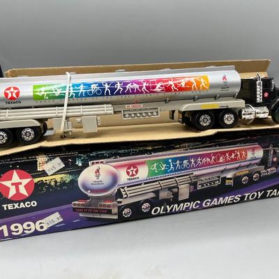 Retro 1996 Texaco Olympic Games Toy Tanker Semi Truck with Original Box