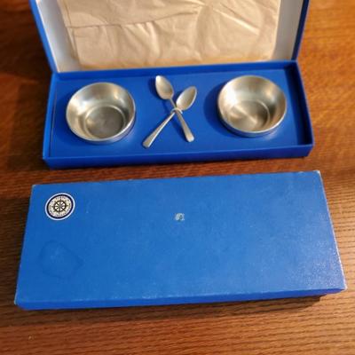 NewburyPort Pewter Salt Cellars and Spoons