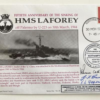 WWII 50th Anniversary of Sinking of HMS Laforey Signed Commemorative Cover