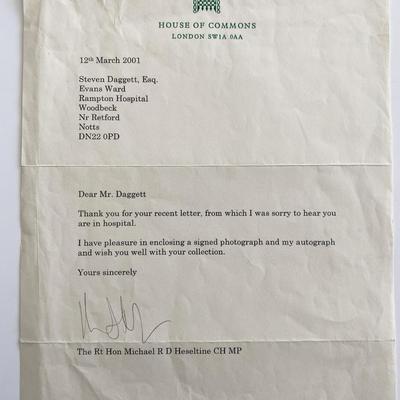 British Parliament Michael Heseltine MP signed letter 