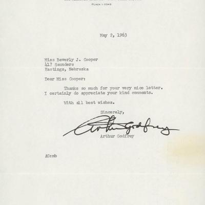 Arthur Godfrey signed letter