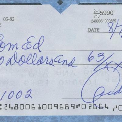 Andrew Pafko signed check