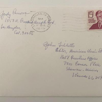 Judy Canova signed envelope. 4x5inches