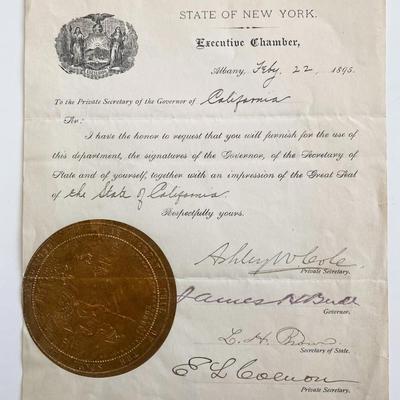 New York Executive Chamber 1895 signed letter