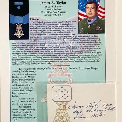 James A. Taylor Signed Card and Medal Of Honor Citation