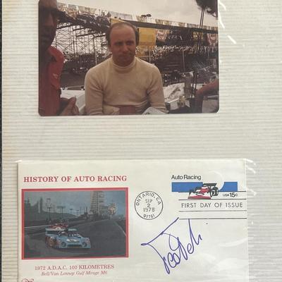 Juan Manuel Fangio photo and signed commemorative cover