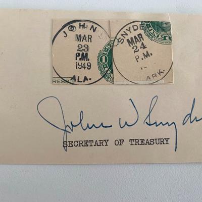 Secretary of the Treasury John W. Snyder original signature