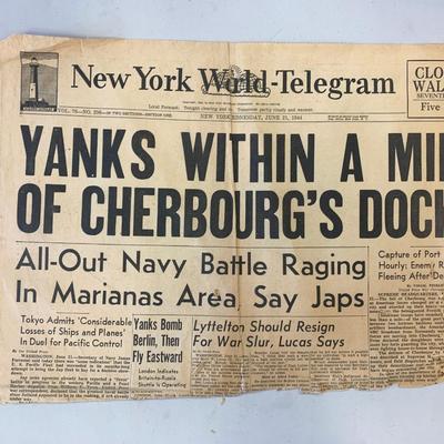 New York World - Telegram Original 1944 Vintage Newspaper