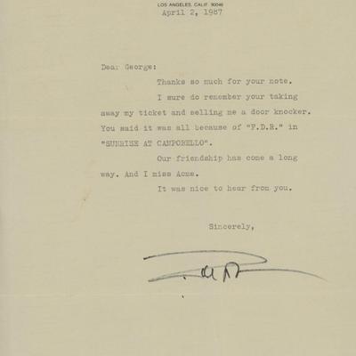 Ralph Bellamy signed letter
