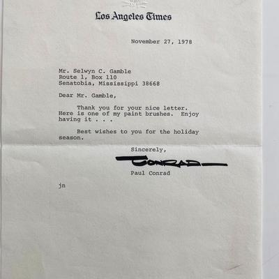 L.A. Times Paul Conrad Signed Note