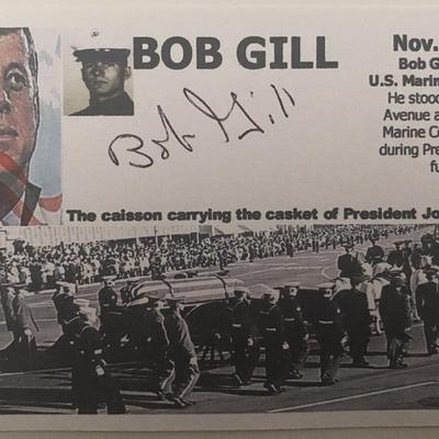 JFK Funeral Honor Guard U.S. Marine Bob Gill signed card