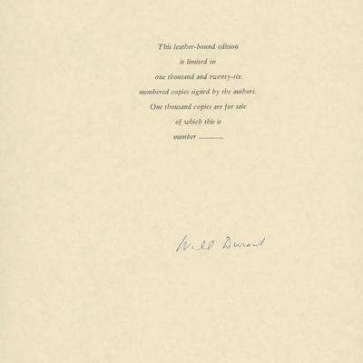 Will Durant signed book insert