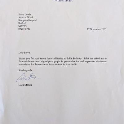 The Scottish Parliament Catherine Steven signed letter