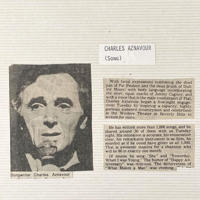 Songwriter Charles Aznavour newspaper cut